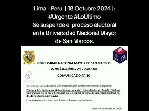 Suspenden elecciones en Universidad Nacional Mayor de San Marcos. Lima-Perú, 18 Oct 2024.F: "UNMSM".